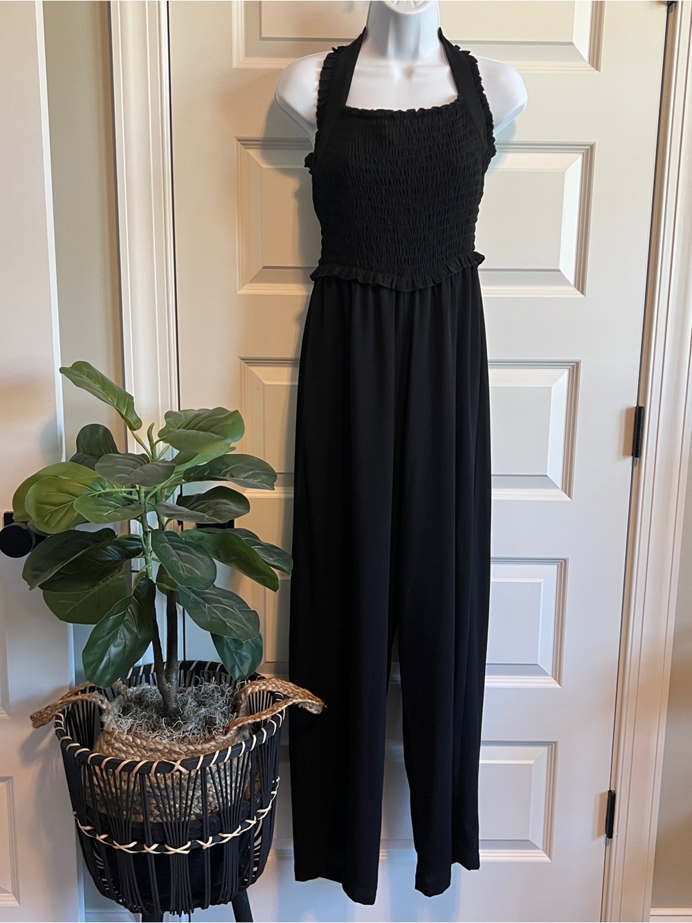 Candies Black Smocked Wide Leg Jumpsuit Size Small